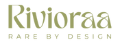 Rivioraa Rare By Design logo in olive green serif and sans-serif lettering on a solid white background.